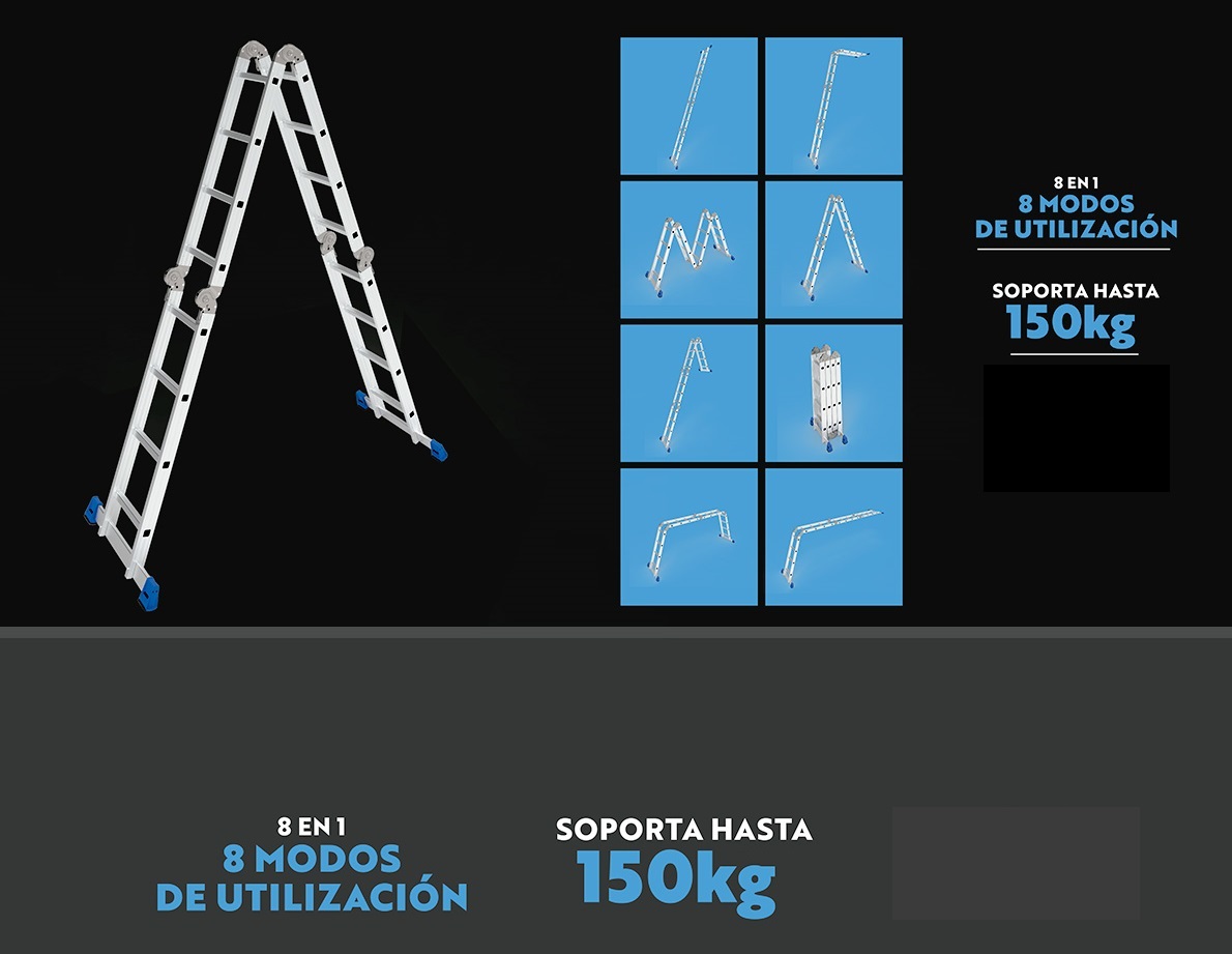 Escalera de aluminio multifuncional 4 tramos de 3 escalones