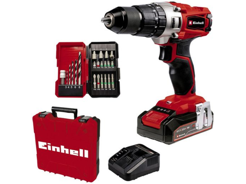 Taladro Atornillador Percutor Inalámbrico EINHELL TE-CD 18/2 Li-i + 22 accesorios