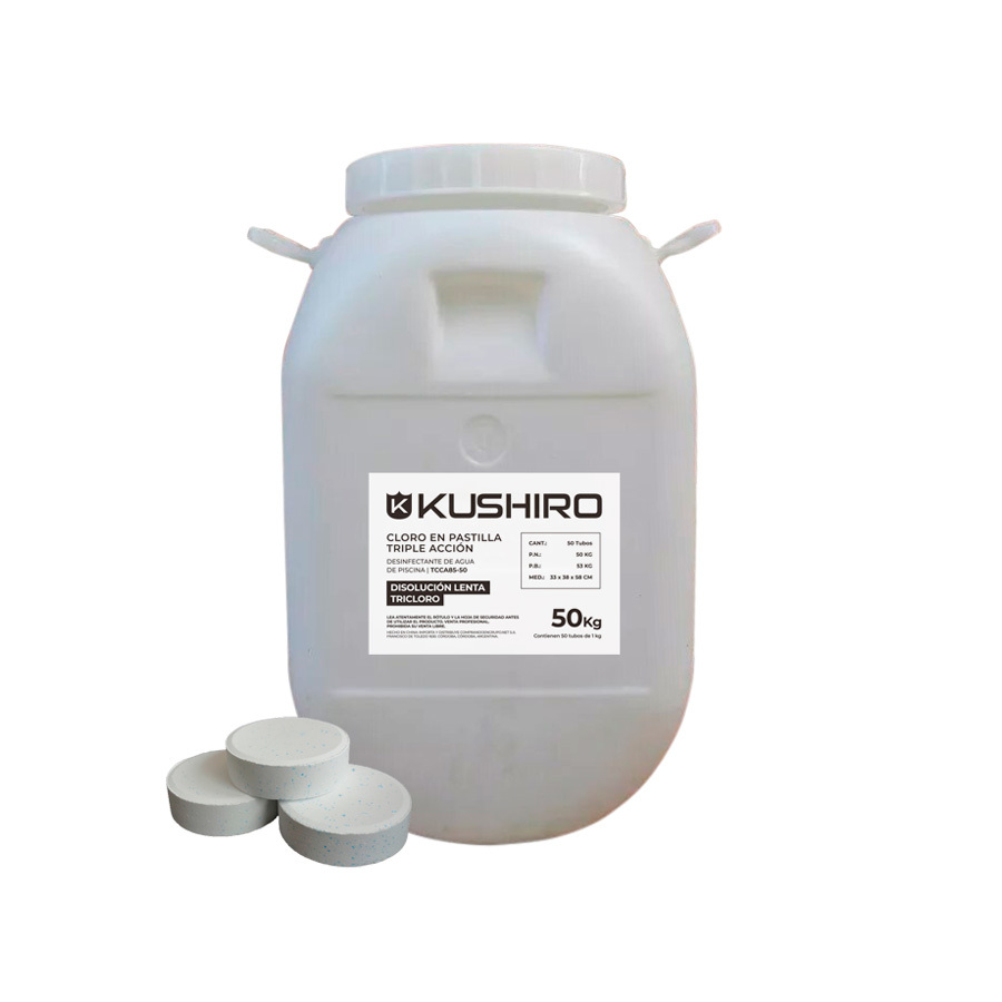 Pastillas de cloro para pileta Triple Acción KUSHIRO 50kg.