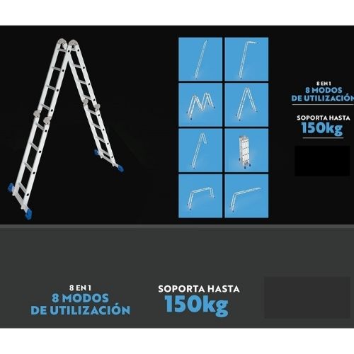 Escalera de aluminio multifuncional 4 tramos de 5 escalones