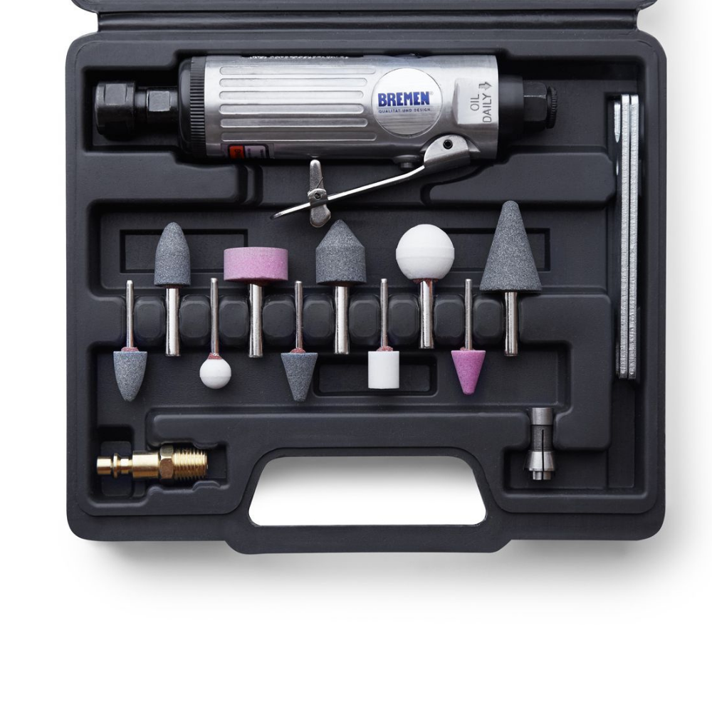 Amoladora Recta Neumática BREMEN (1/4") en Kit (16Pzs)