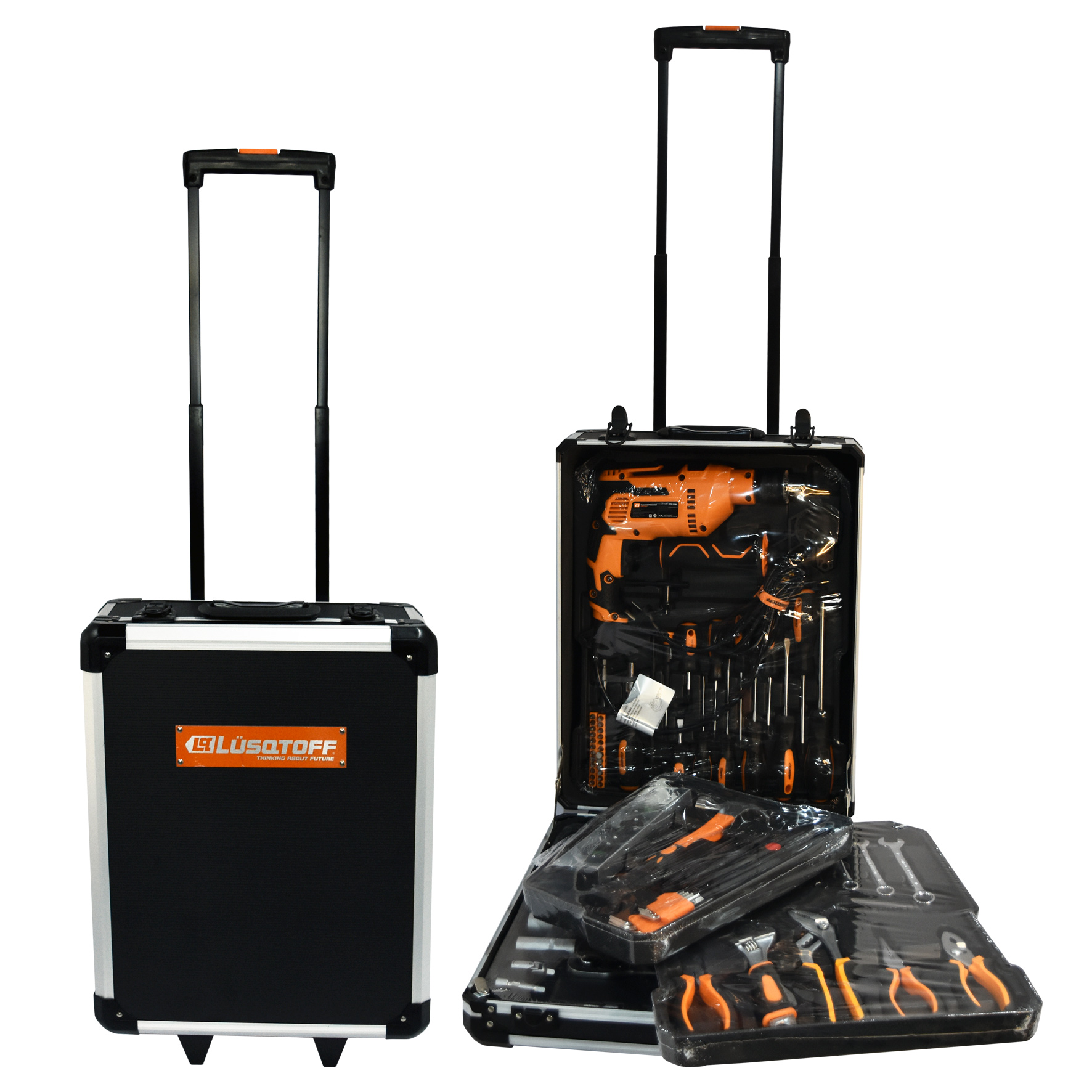 Kit de herramientas y taladro percutor LUSQTOFF 107 piezas