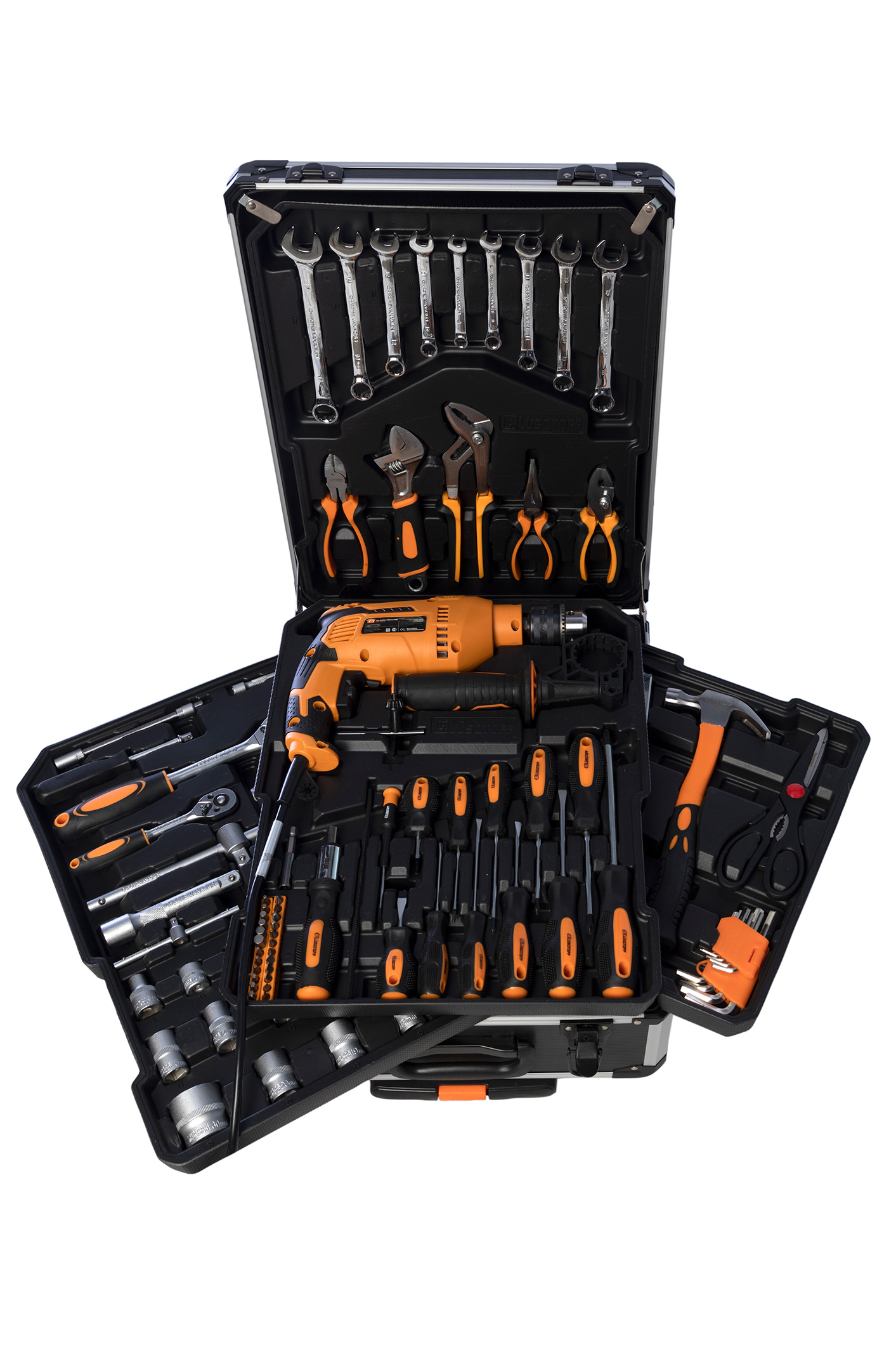 Kit de herramientas y taladro percutor LUSQTOFF 107 piezas