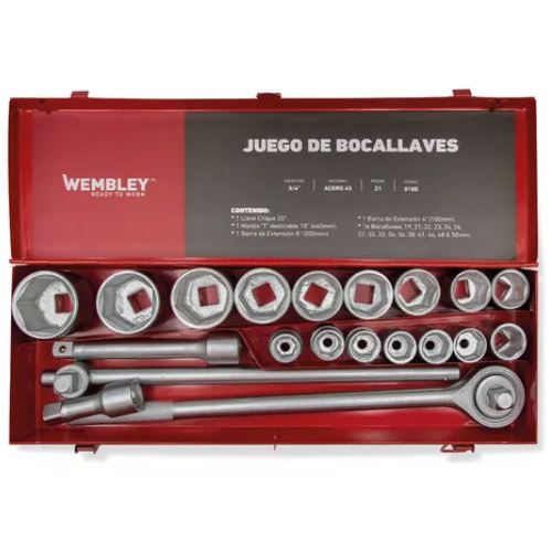 Juego de Bocallaves con accesorios WEMBLEY [3/4"] (21Pzs)
