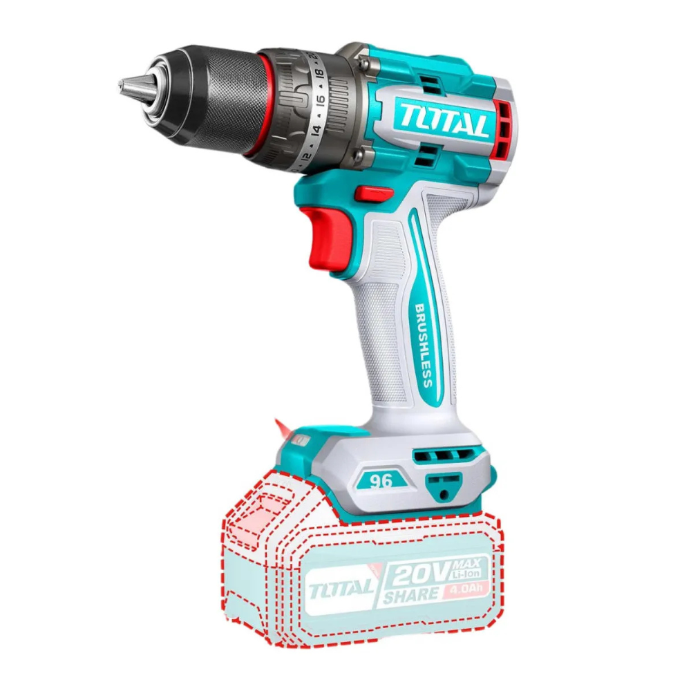 Kit Taladro 96 Nm + Amoladora 20 V Brushless TOTAL (Industrial)